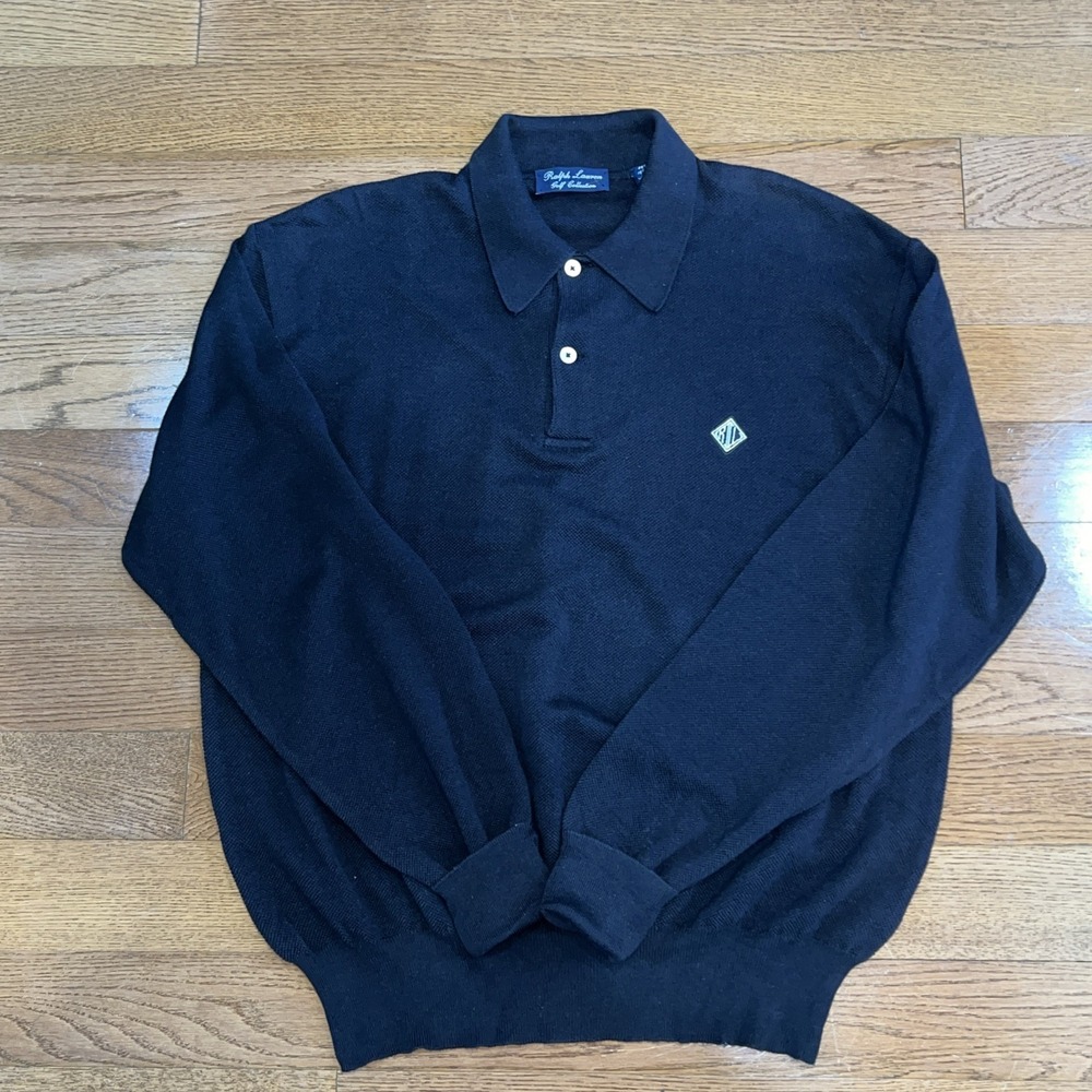 Vtg Ralph Lauren Golf Collection Cashmere Cotton Polo Sweater Shirt Men Sz M Blk